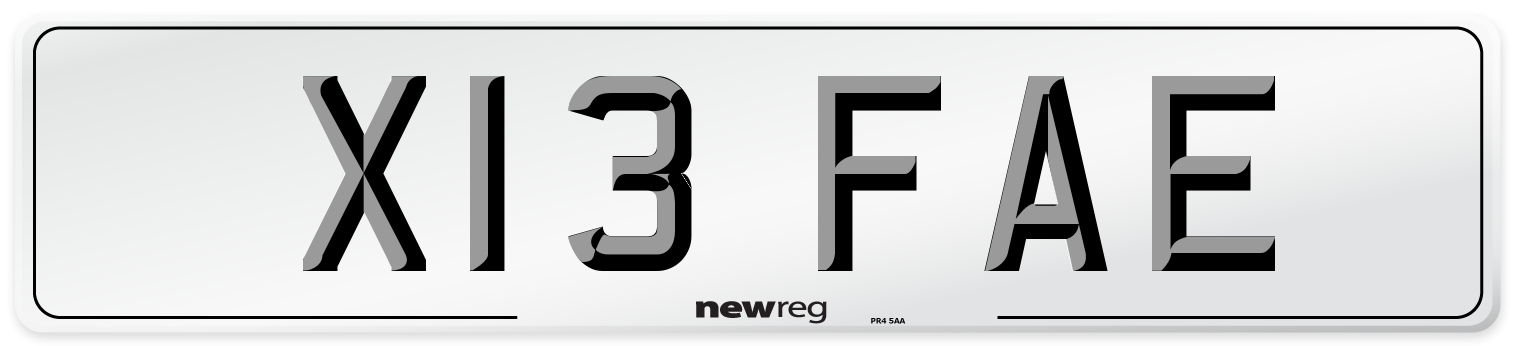 X13 FAE Number Plate from New Reg